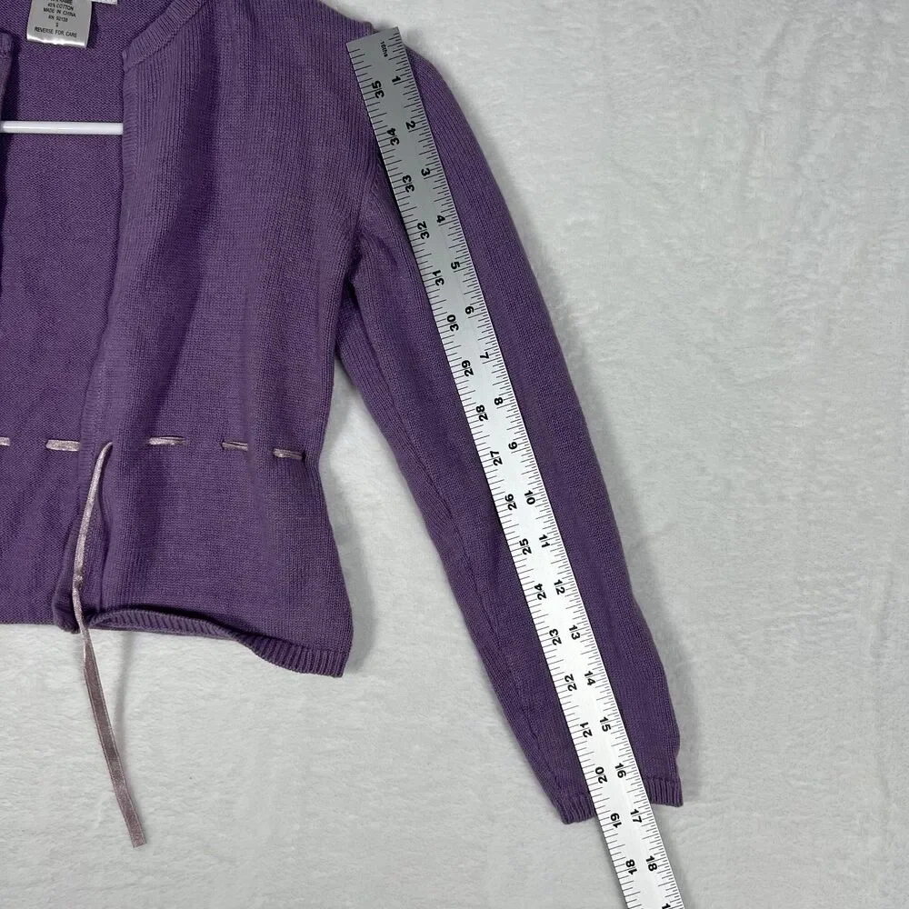 American Girl Girls Purple Cardigan Sweater Size S Ramie Cotton Tie Front
